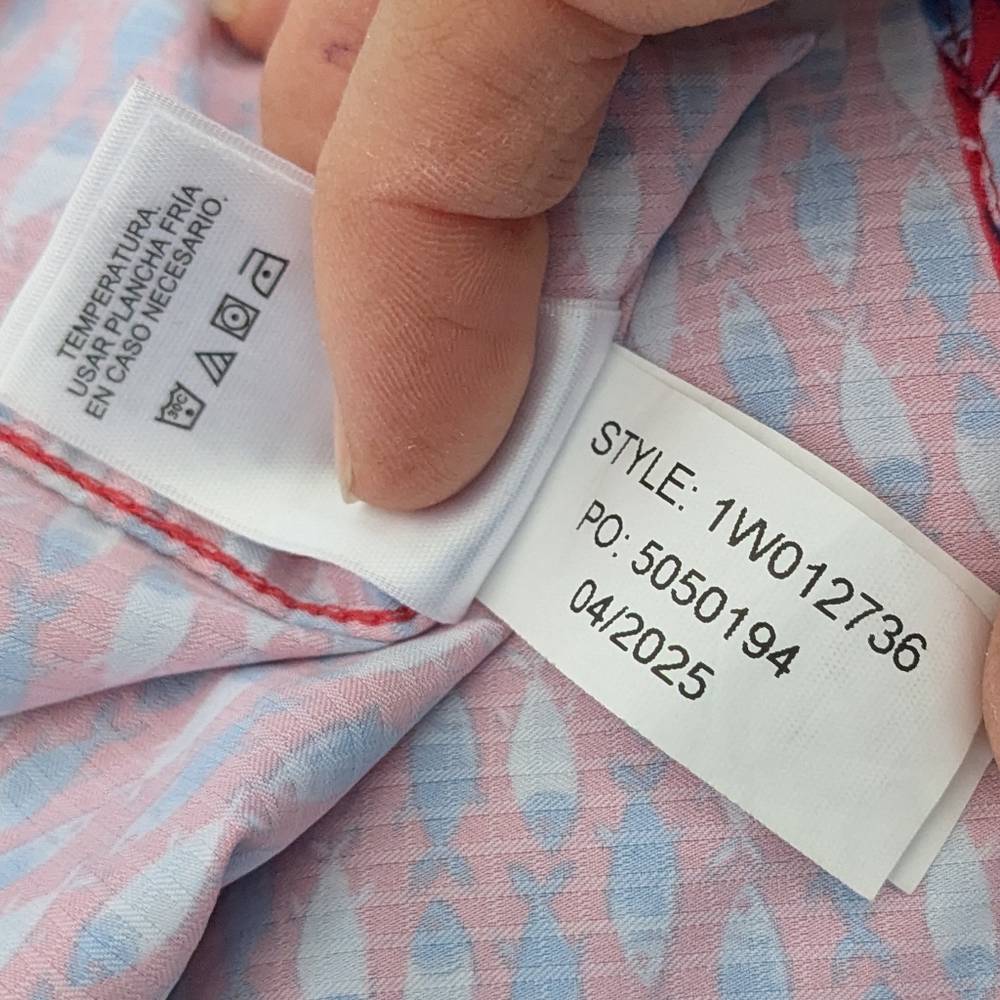 Vineyard Vines Micro Fish Red Short Sleeve Feather Performance Ripstop Shirt Med - Picture 8 of 10